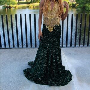 Emerald green dress with gold gems